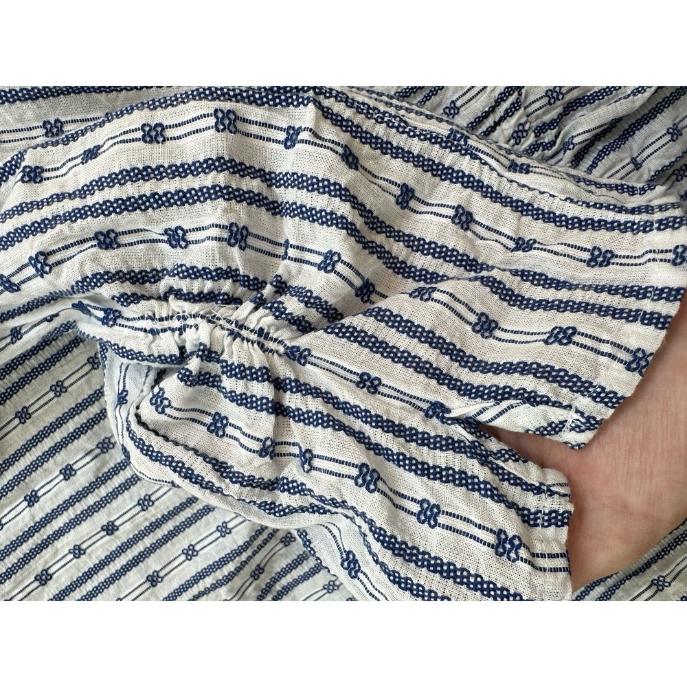 Sam Edelman Women's XL Blue White Striped Cotton Ruffle Peplum Blouse - Picture 6 of 8